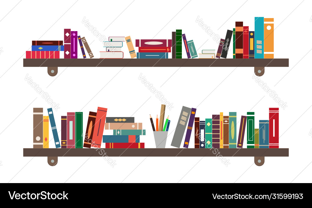 Shelf with book library on bookshelf bookcase vector image