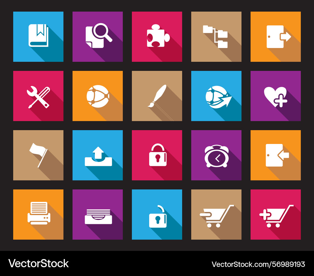 White web icons on colorful square set White web icons on colorful square set vector image