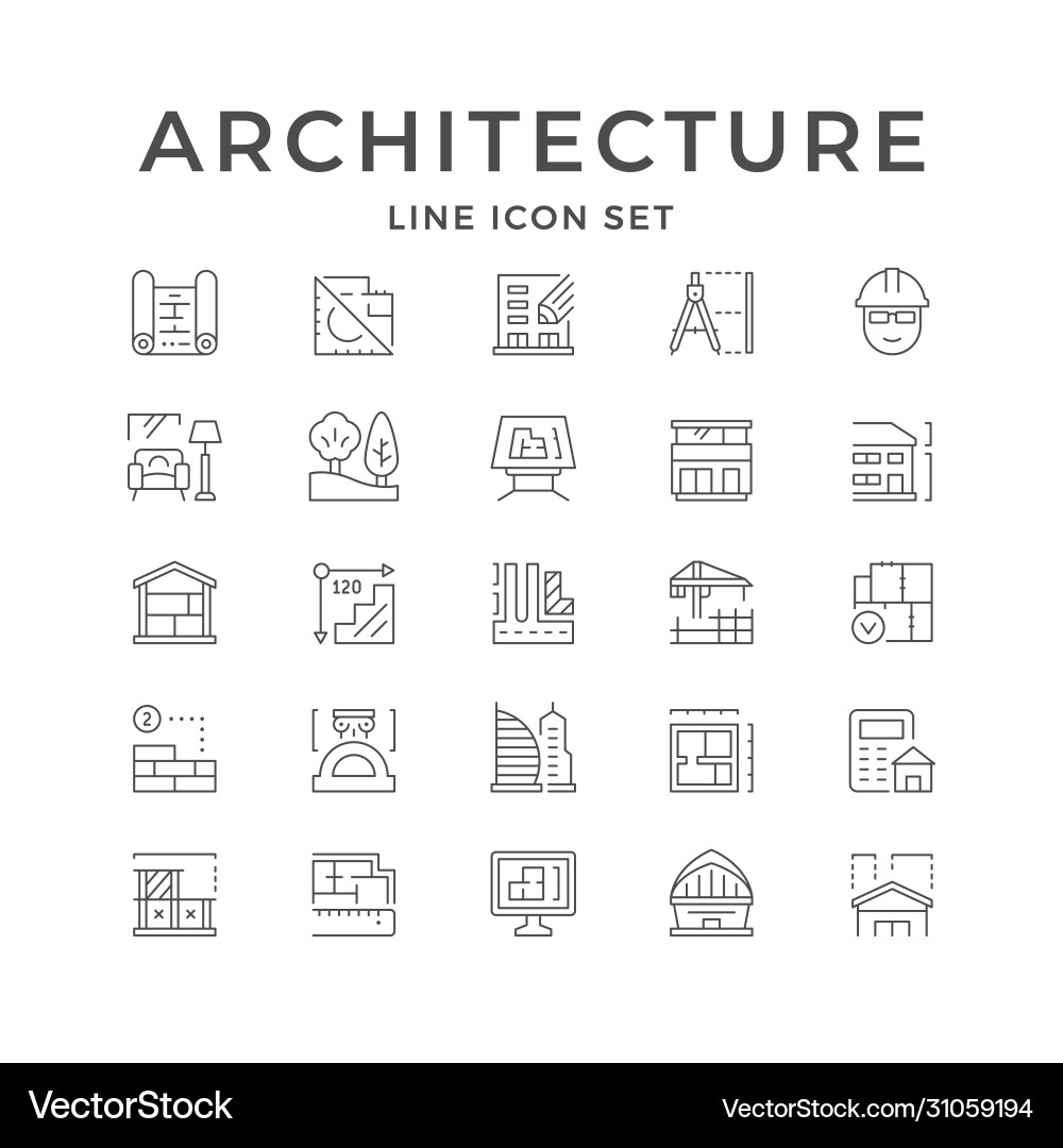 Architecture Line Icons - Building Concepts vector image