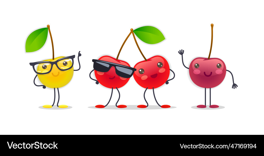 Cherry character with various face expressions Cherry character with various face expressions vector image