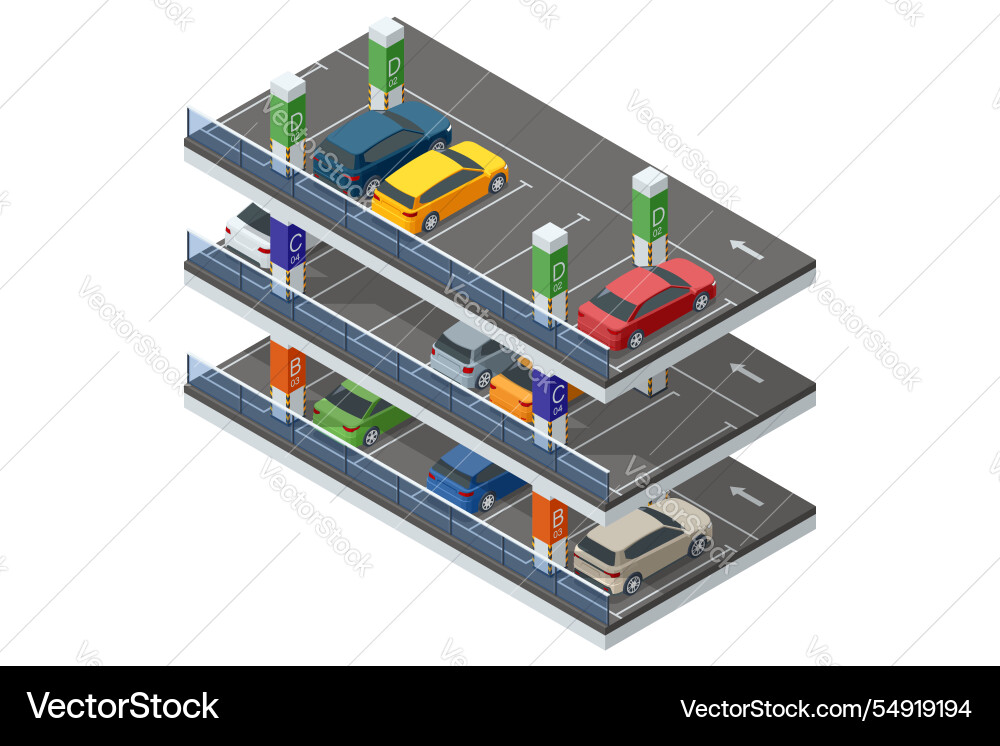 Isometric design of a multi-level parking Isometric design of a multi-level parking vector image