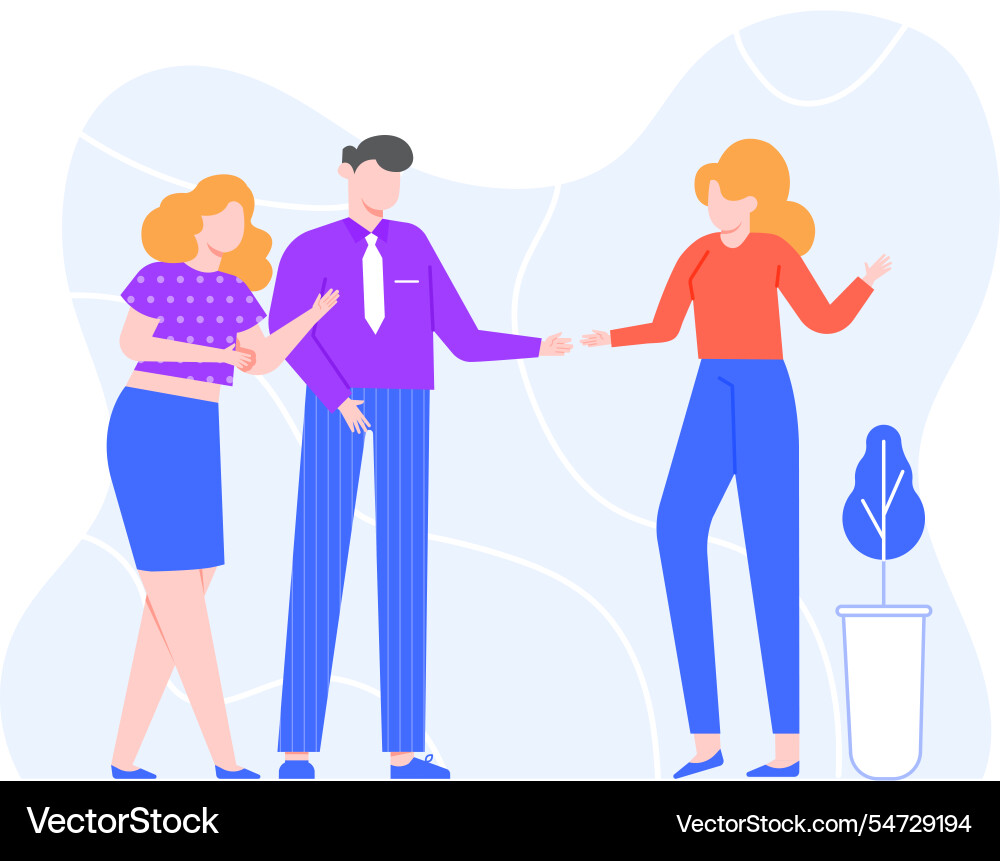 Office workers engaging in handshakes celebrating Office workers engaging in handshakes celebrating vector image