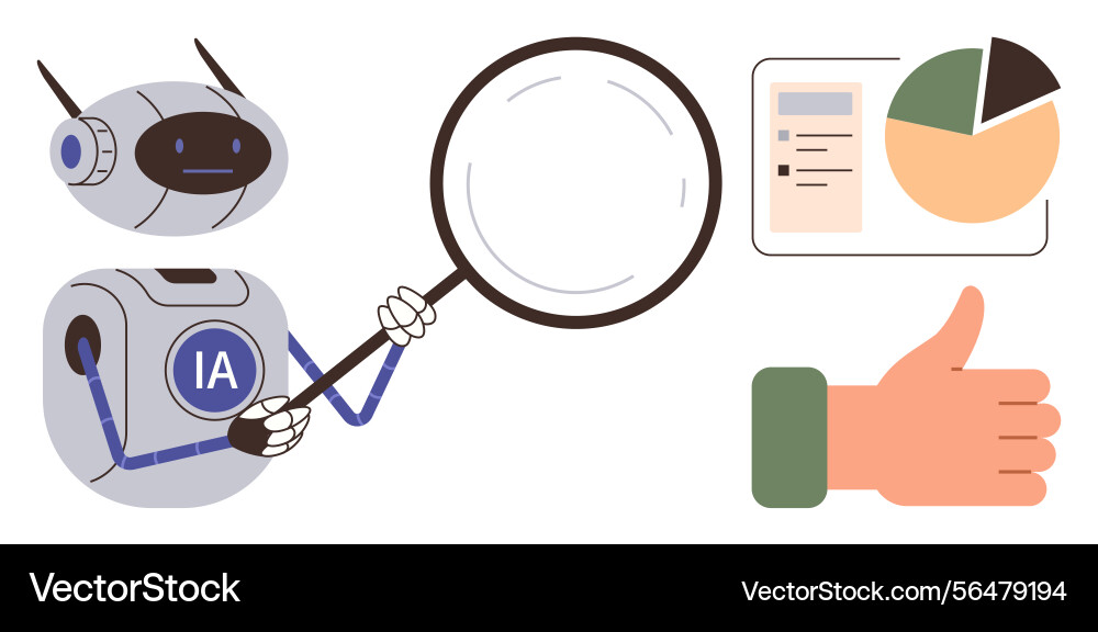Robot with a magnifying glass analyzing graph Vector Image