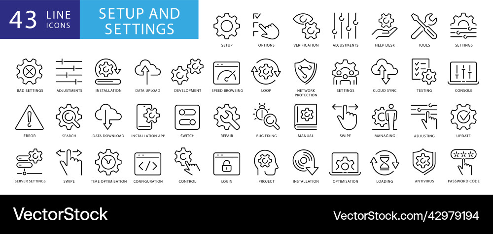 Setup and settings icons set collection of simple vector image