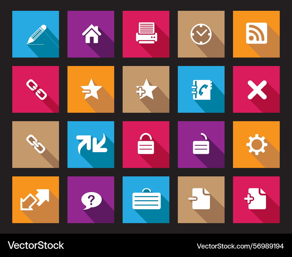 White web icons on colorful square set White web icons on colorful square set vector image