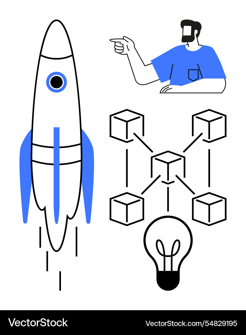 Innovative concepts rocket launch blockchain Innovative concepts rocket launch blockchain vector image
