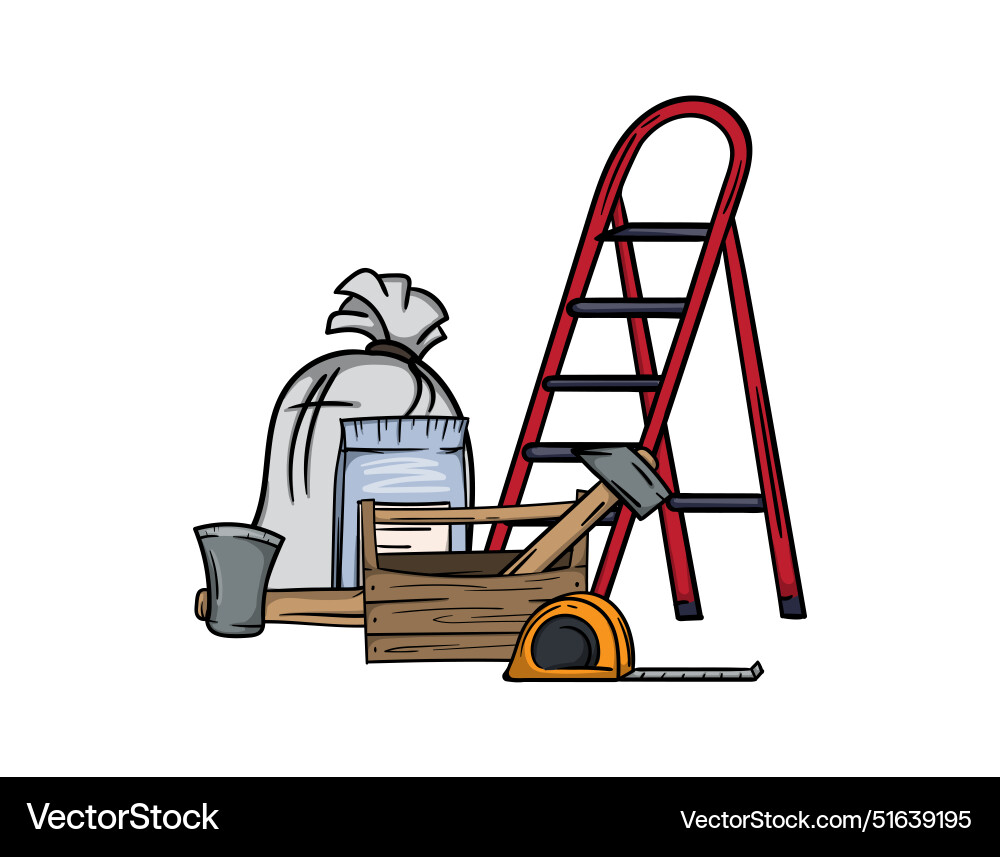 Ladder tool box and building materials Ladder tool box and building materials vector image