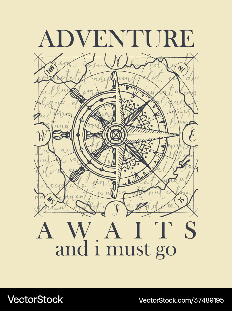 Retro travel banner with ship wheel and wind rose vector image