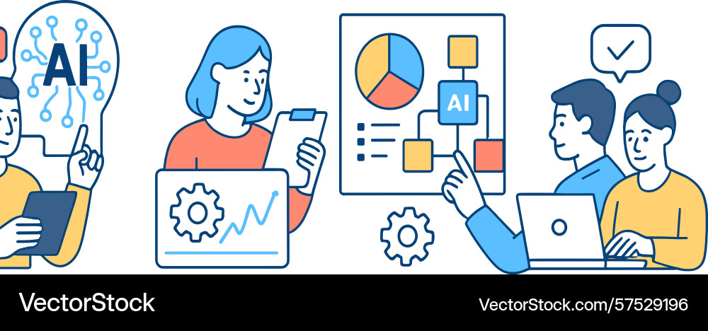 Collaborative team explores artificial Collaborative team explores artificial vector image