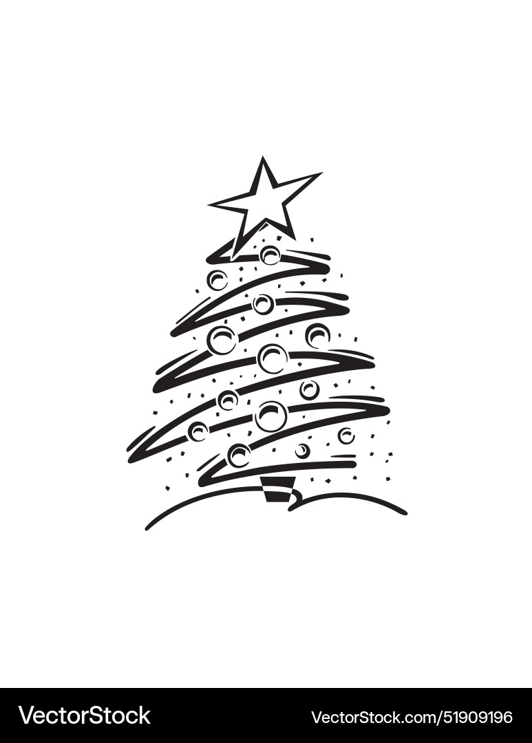 Create a simple line art christmas tree with star Create a simple line art christmas tree with star Vector Image