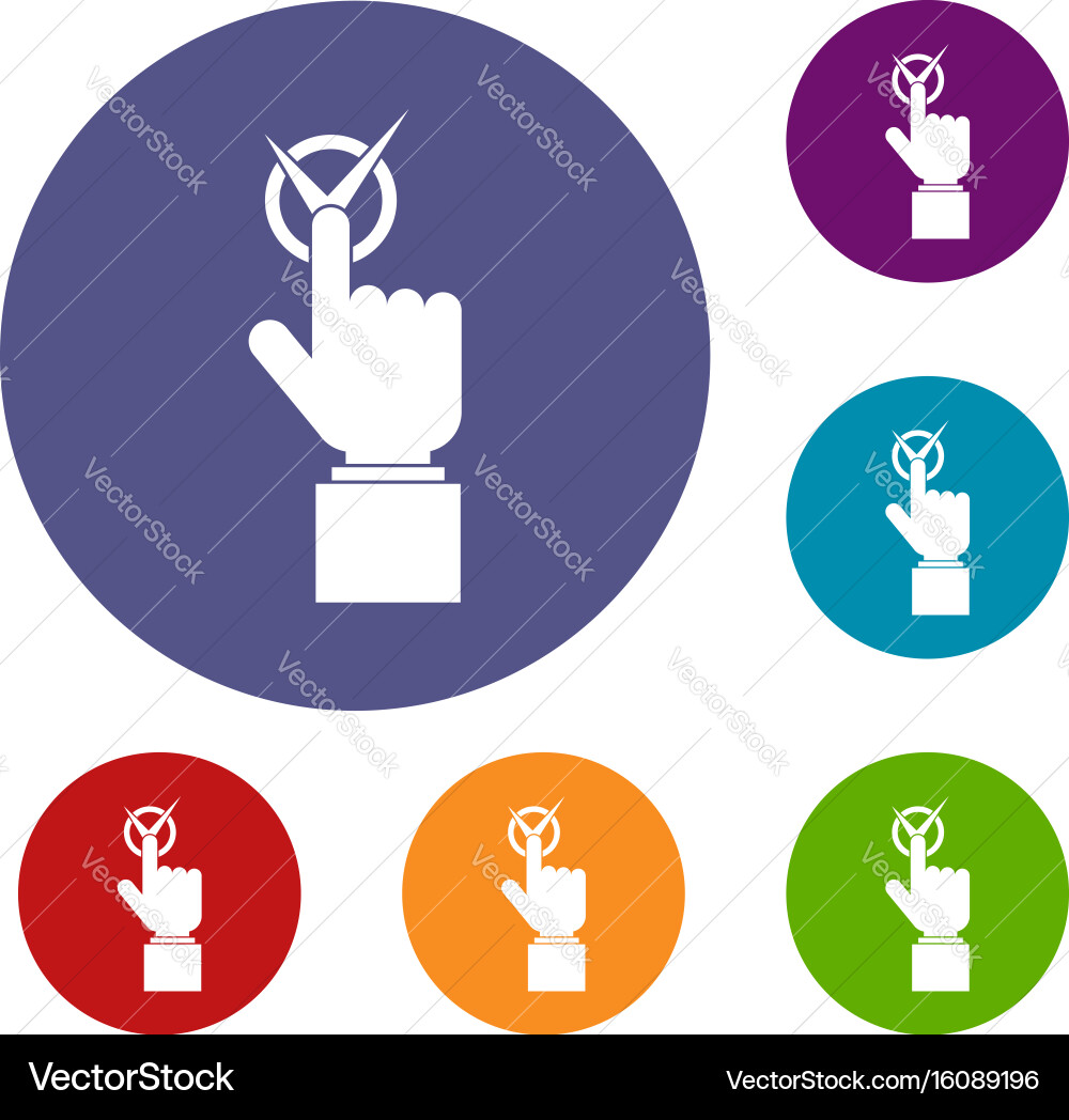 Hand finger pressing button with tick icons set vector image