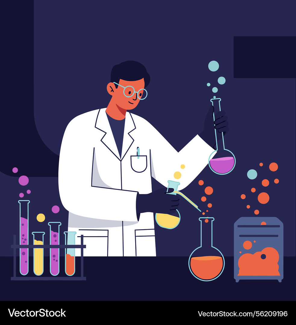 Scientist conducting experiments with colorful vector image
