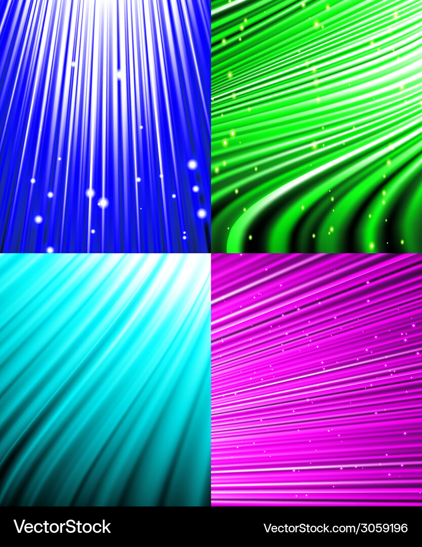 Set of abstract luminous rays background Vector Image