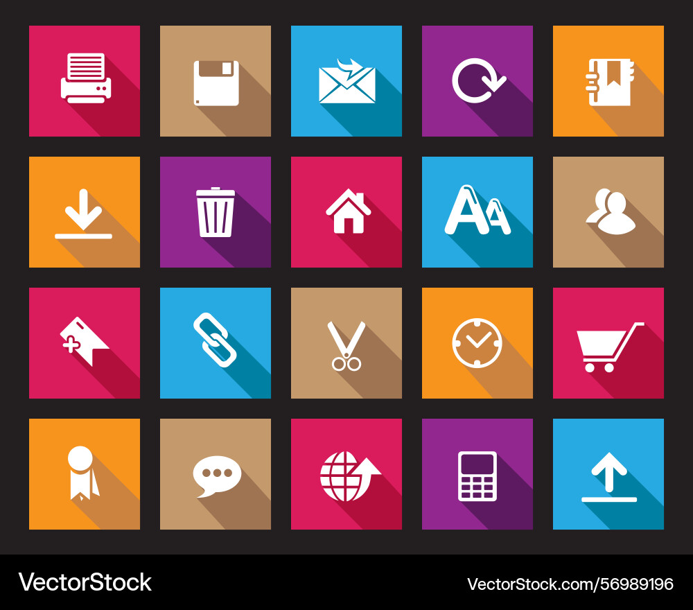 White web icons on colorful square set White web icons on colorful square set vector image