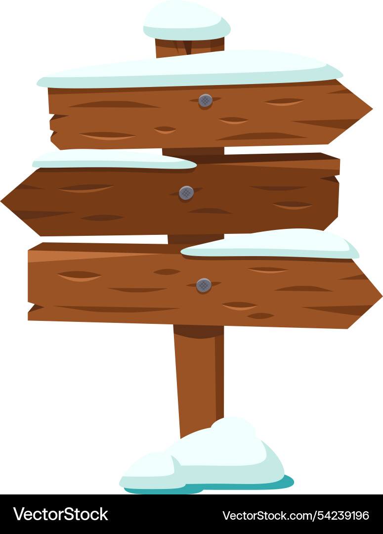 Wooden signpost covered with snow showing multiple Wooden signpost covered with snow showing multiple vector image