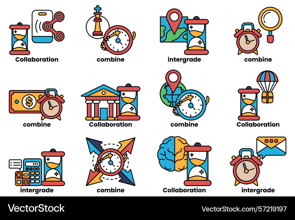 A variety of clock faces each with different vector image
