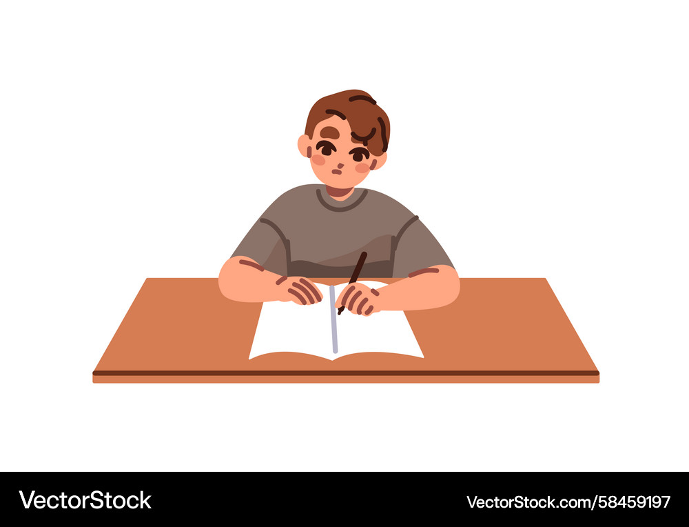 Child Studying at Desk with Notebook Vector Image