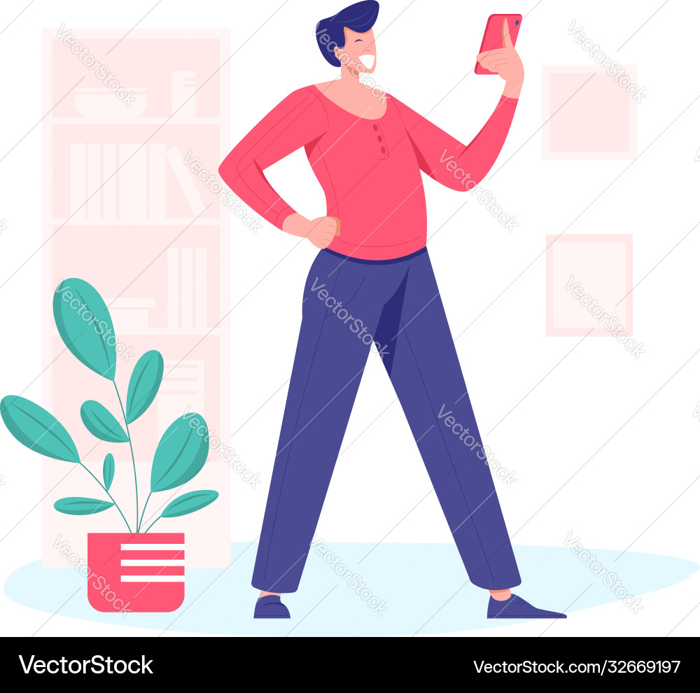 Man Using Smartphone - Happy Expression vector image