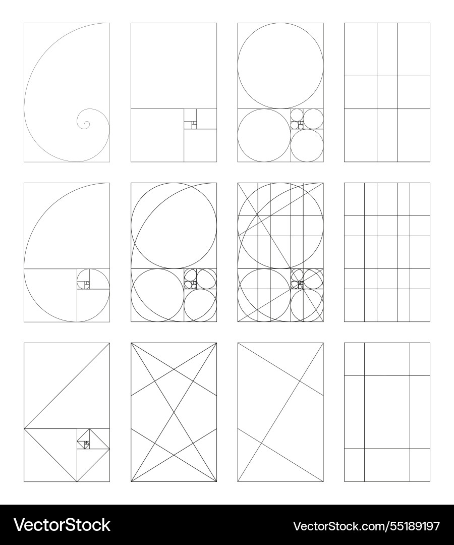 Methode goldene Abschnitte Fibonacci-Array und Anzahl Methode goldene Abschnitte Fibonacci-Array und Anzahl vektorbild