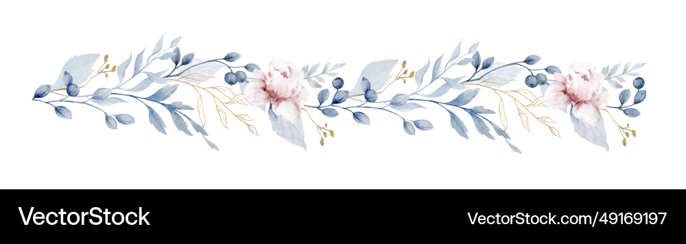 Watercolor floral border dusty blue blush Watercolor floral border dusty blue blush vector image