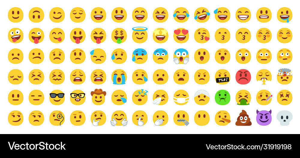 Flat yellow emoji collection Flat yellow emoji collection vector image