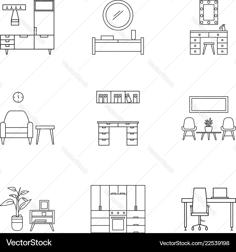 House furniture icon set outline style House furniture icon set outline style vector image