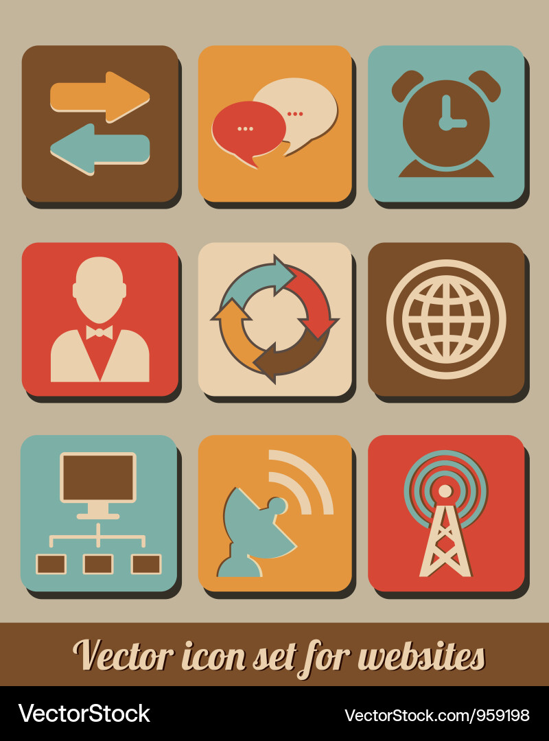 Retro Icon Set - Websites & Media Vector Image