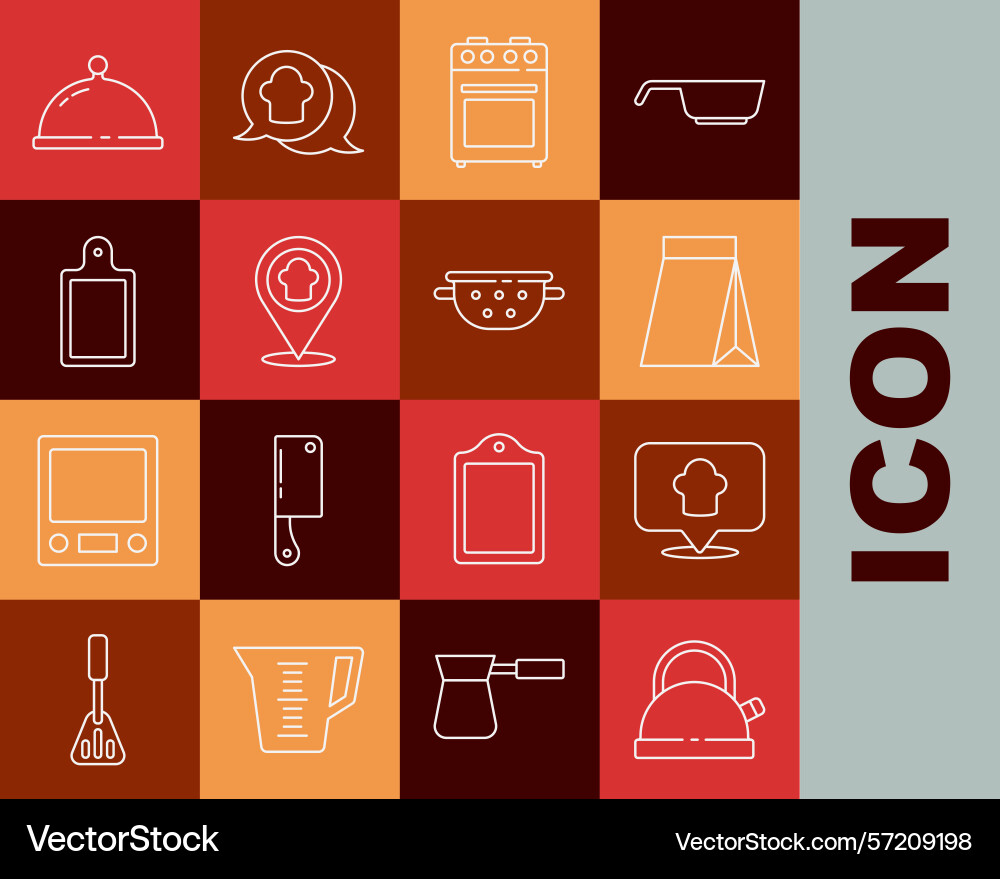 Set line kettle with handle chef hat location bag Vector Image