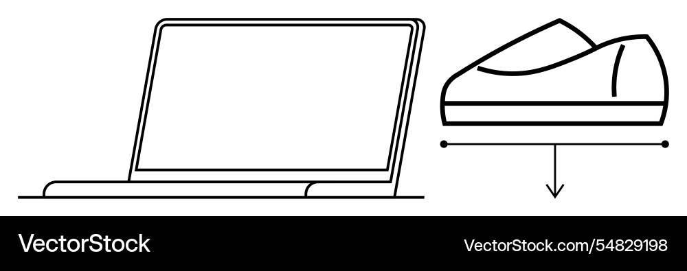 Side view of laptop with a computer mouse and down Vector Image