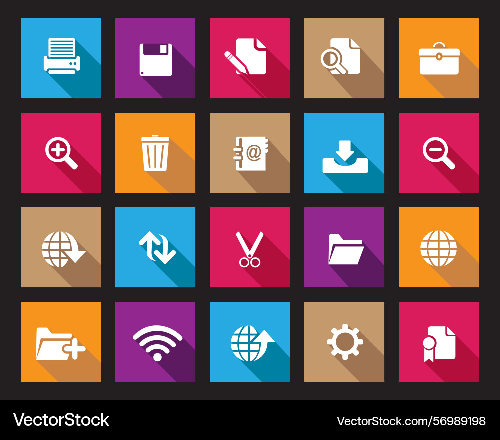 White web icons on colorful square set White web icons on colorful square set vector image