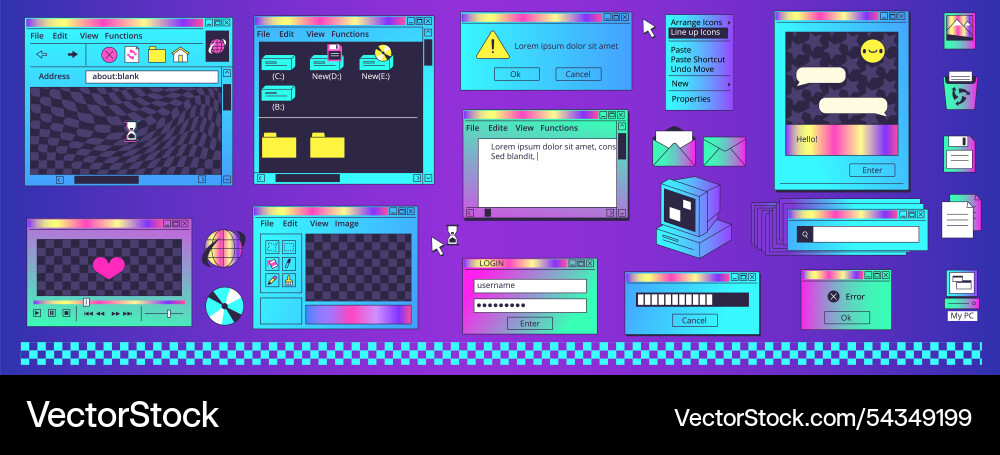 Browser neon screens retro window black interface Browser neon screens retro window black interface vector image