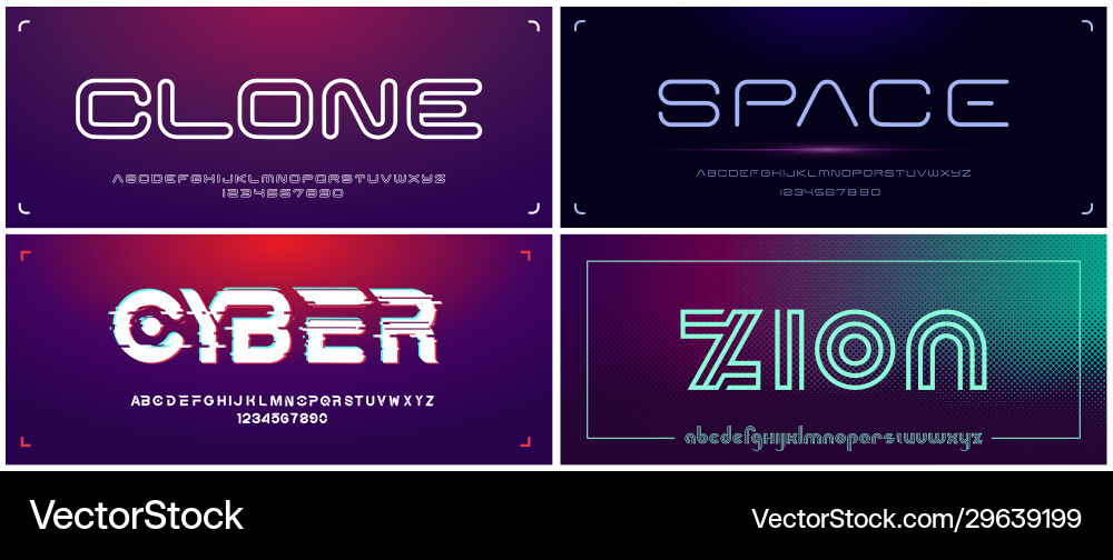 Futuristic Display Font Set - Neon & Tech Vector Image