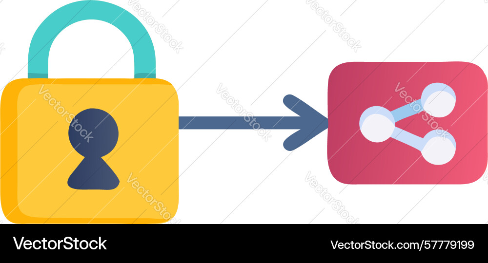 Secure content sharing padlock with share icon vector image