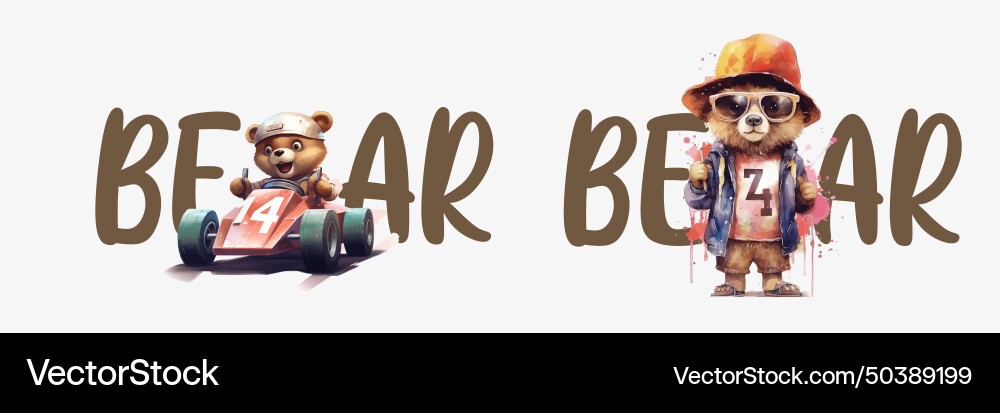 Teddy Bear Racing Car Vector Image