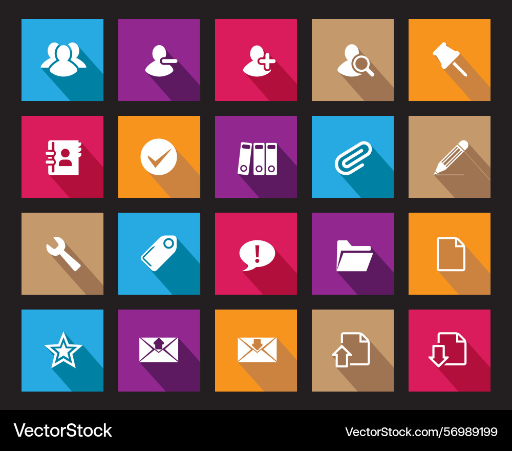 White web icons on colorful square set White web icons on colorful square set vector image