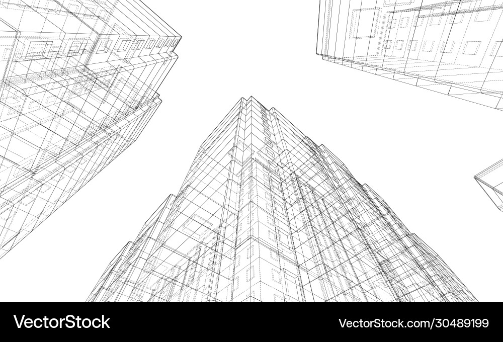 Wire-frame model a multi-storey building vector image
