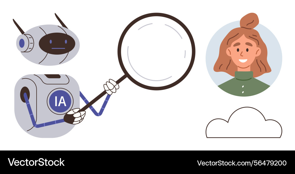 Ai robot analyzing user profile with magnifying Vector Image