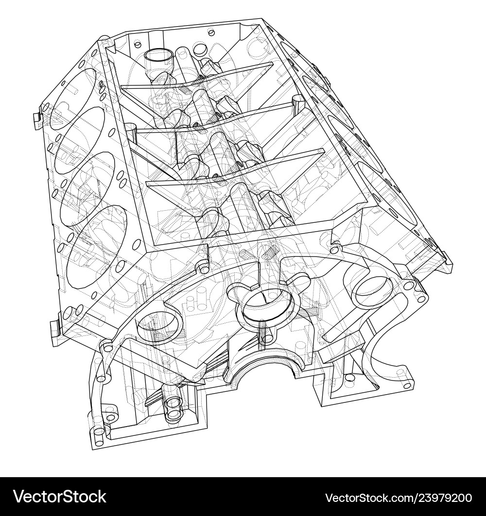 Engine block sketch rendering of 3d Engine block sketch rendering of 3d vector image