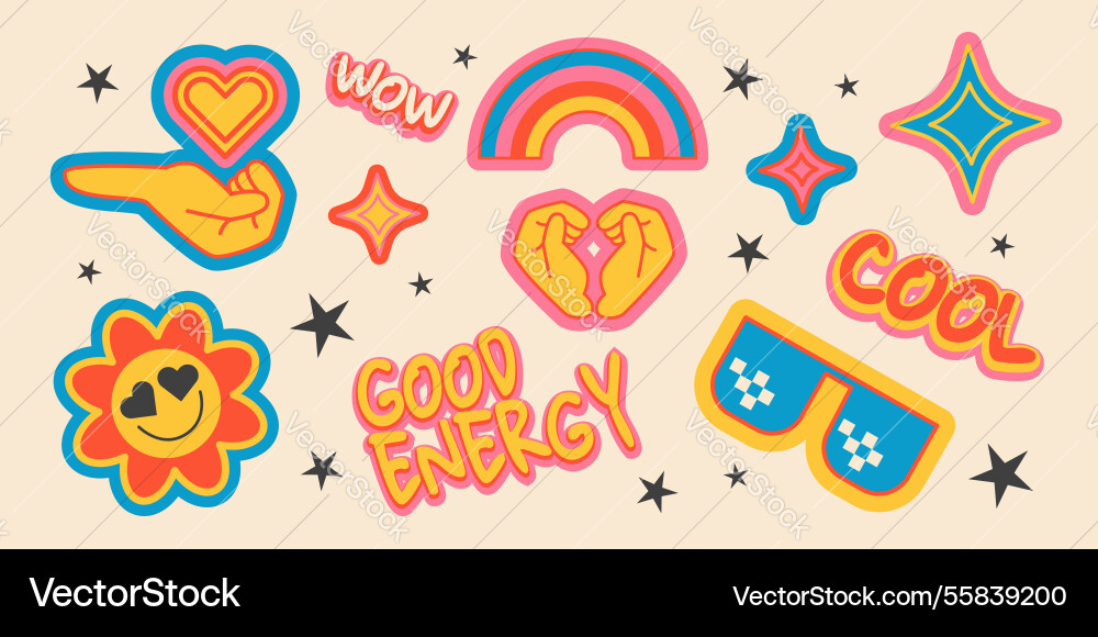 Groovy retro stickers set isolated on background Groovy retro stickers set isolated on background vector image