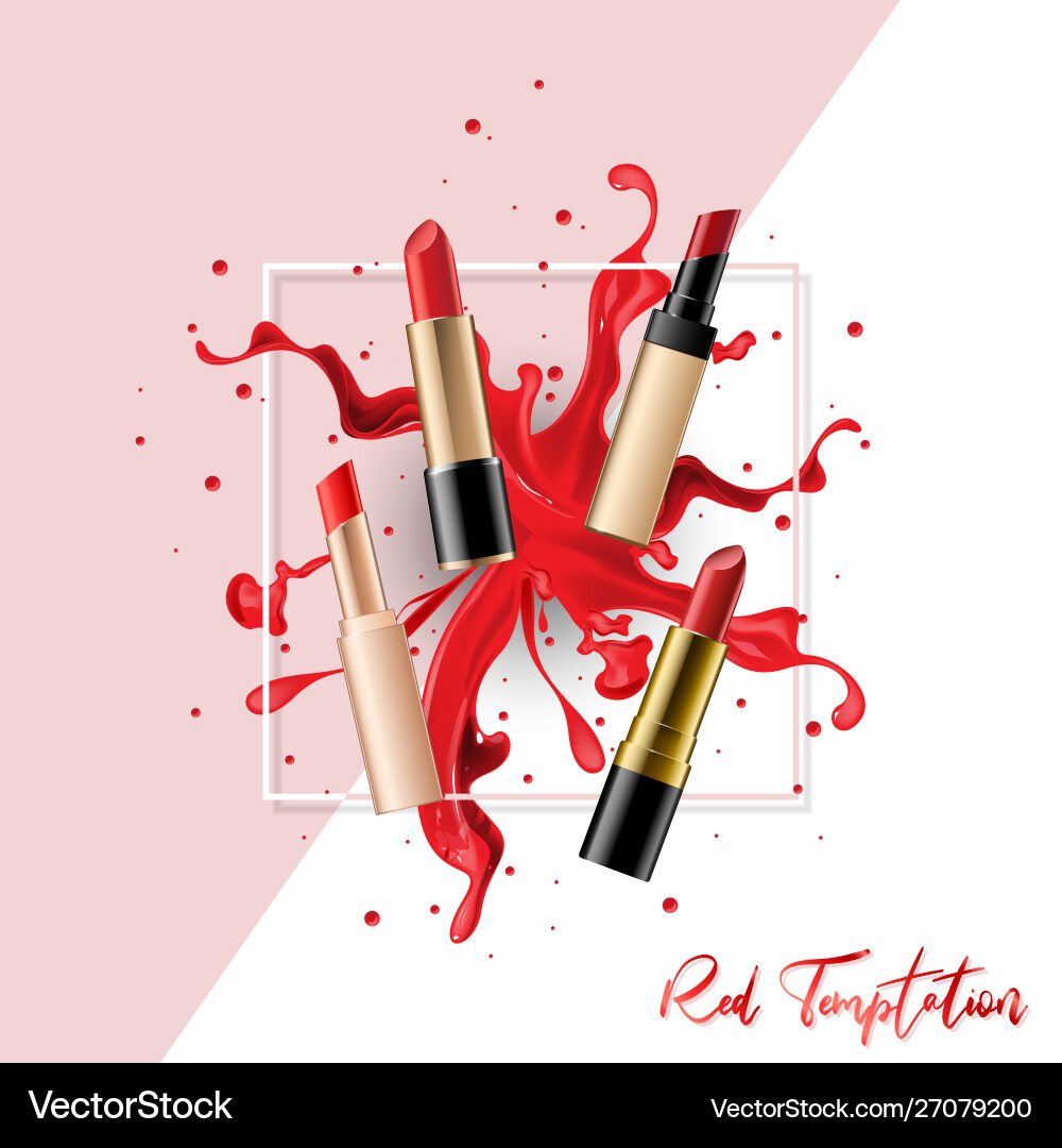 Lipstick collection set with color splash Vector Image