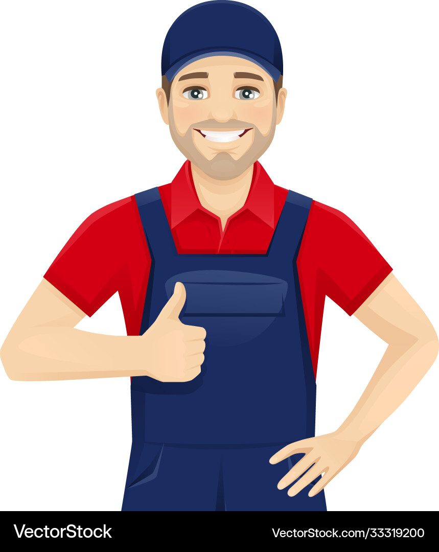 Man in overalls showing thumb up vector image