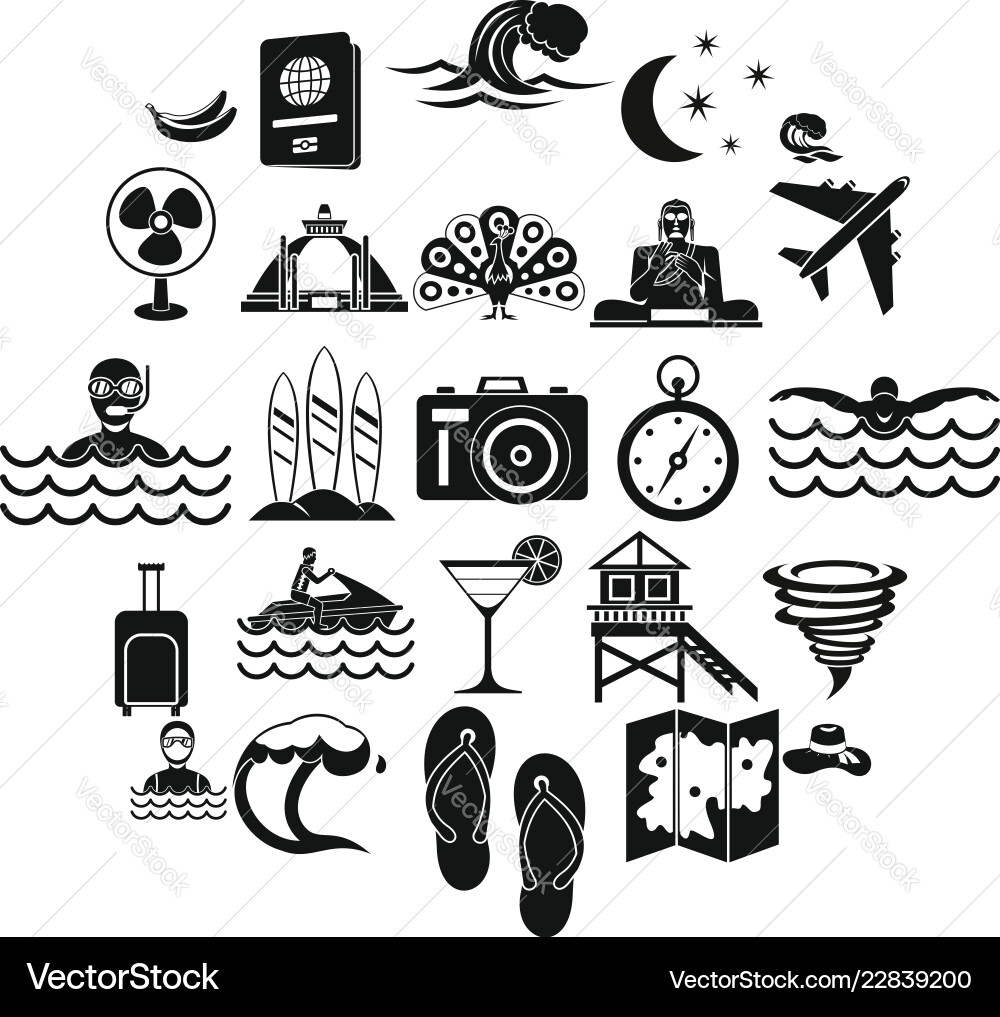 Rest on the ocean icons set simple style Rest on the ocean icons set simple style Vector Image
