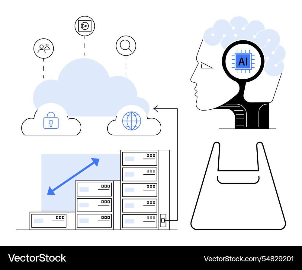 Ai integration with cloud computing data storage Ai integration with cloud computing data storage vector image