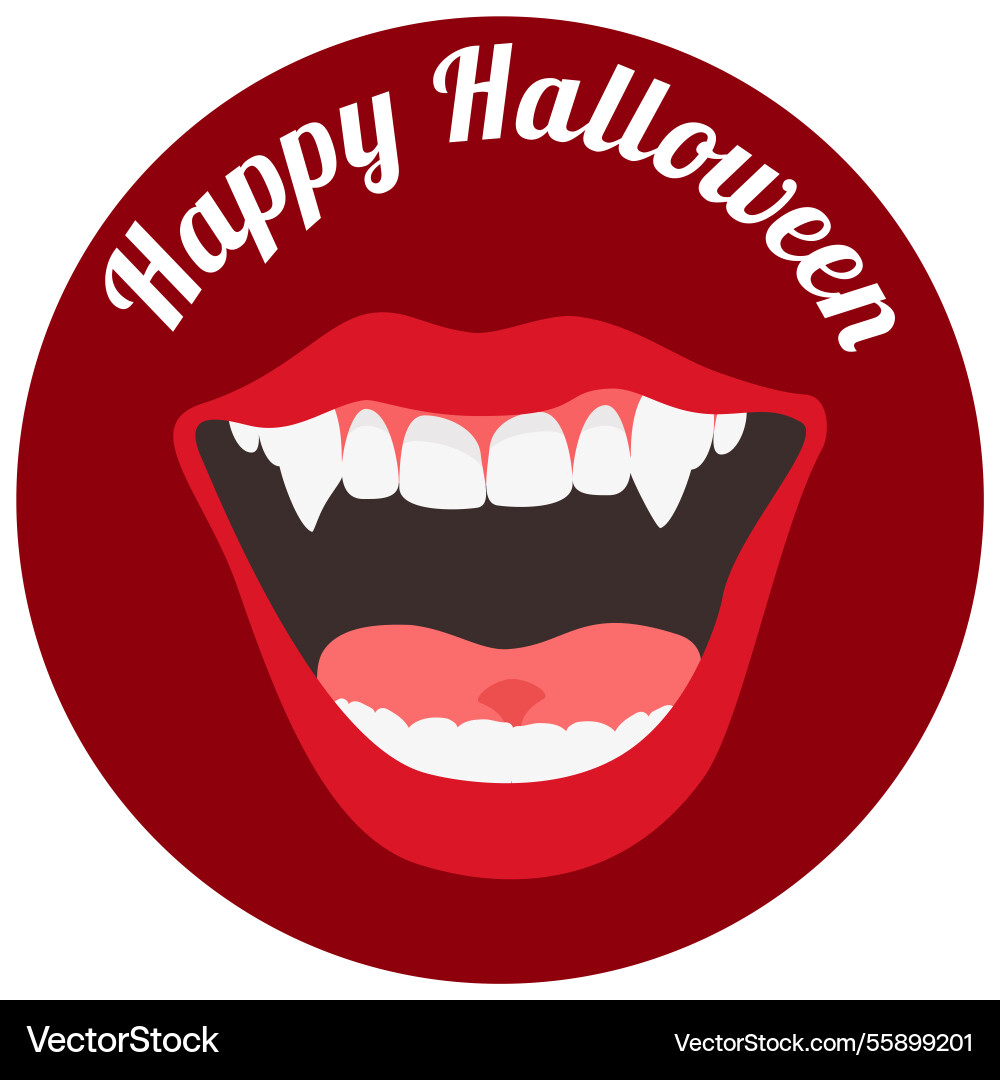 Happy halloween sticker vampire mouth with fangs Happy halloween sticker vampire mouth with fangs vector image