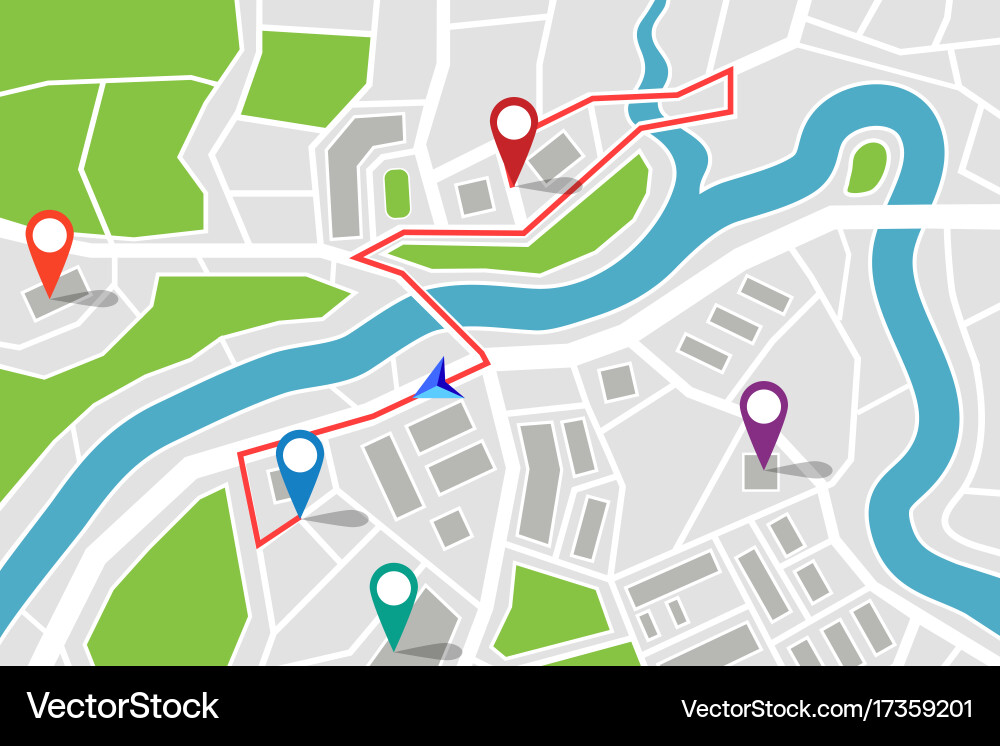Navigation Map with Route & GPS Vector Image