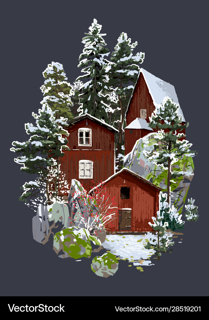 Scandinavian winter landscape with traditional Scandinavian winter landscape with traditional vector image
