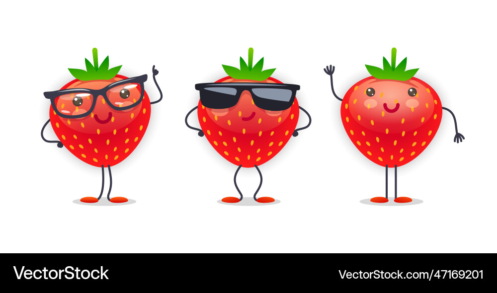 Strawberry character with various face expressions Strawberry character with various face expressions vector image