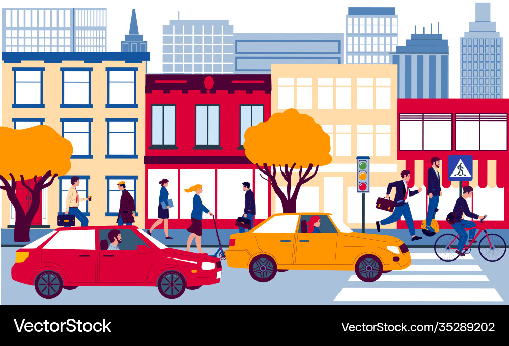 City street urban landscape men and women City street urban landscape men and women vector image