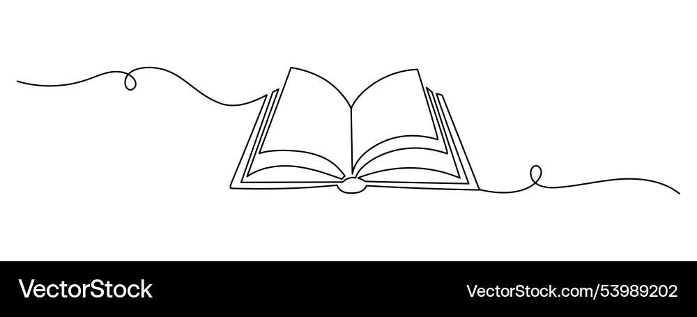 Opened book with flying page in one continuous Opened book with flying page in one continuous vector image