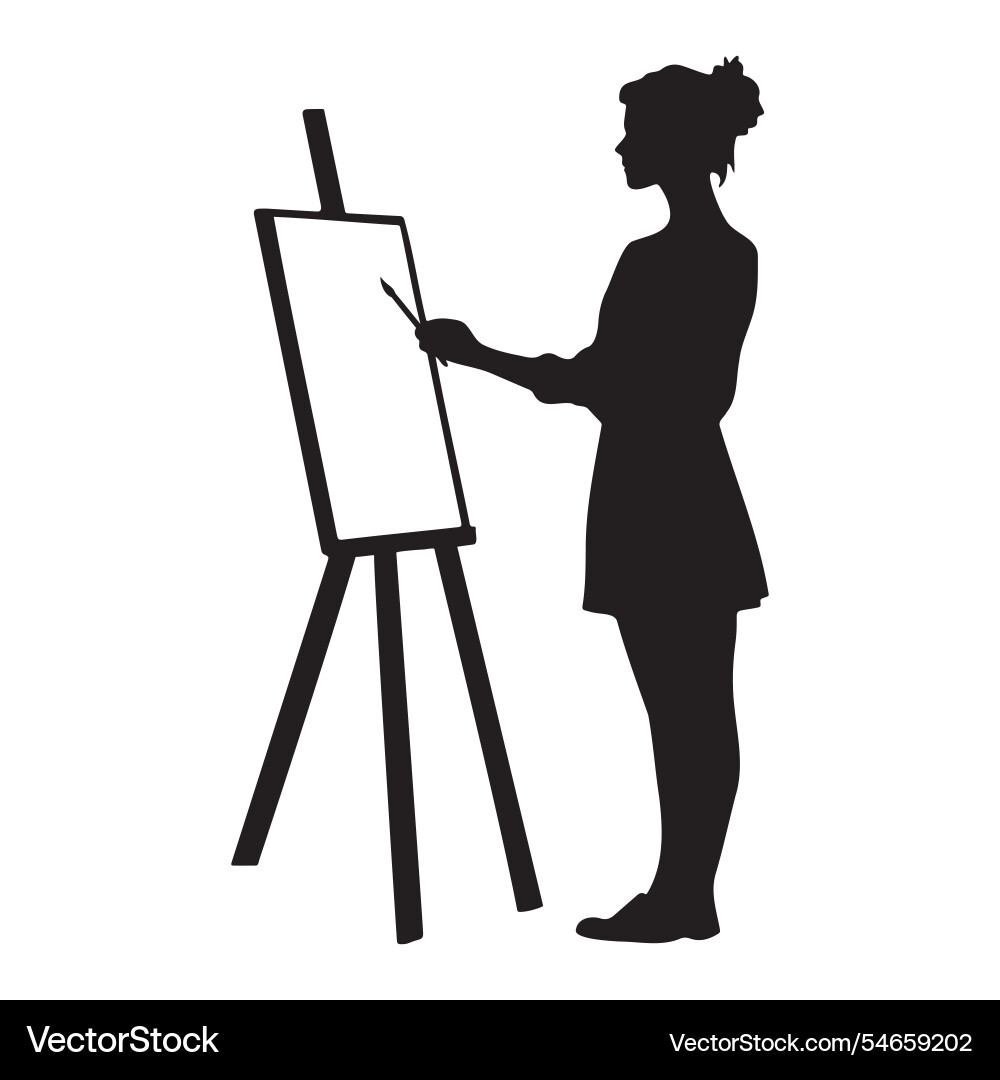 Weibliche Künstler malen auf Leinwand silhouette Weibliche Künstler malen auf Leinwand silhouette vektorbild